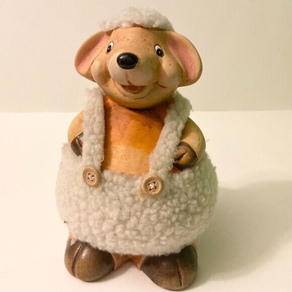 Vintage Lamb Coin Bank with Outfit 6 Inch Tall Ceramic  Sheep Figurine - Picture 13 of 13